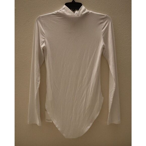 MANGOPOP Collection Women's Sz M White Mock Turtle Neck Long Sleeve Bodysuit - Picture 2 of 7